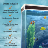 Aquarium Fish Tank and Cabinet with Complete Starter Kit - White Tank with Blue Gravel