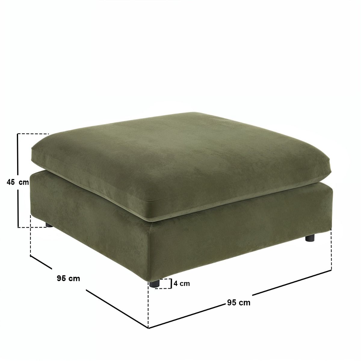 SOLACE+CO Asher 3 Seater Sofa with Reversible Footstool Khaki Green Velvet