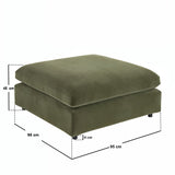 SOLACE+CO Asher 3 Seater Sofa with Reversible Footstool Khaki Green Velvet