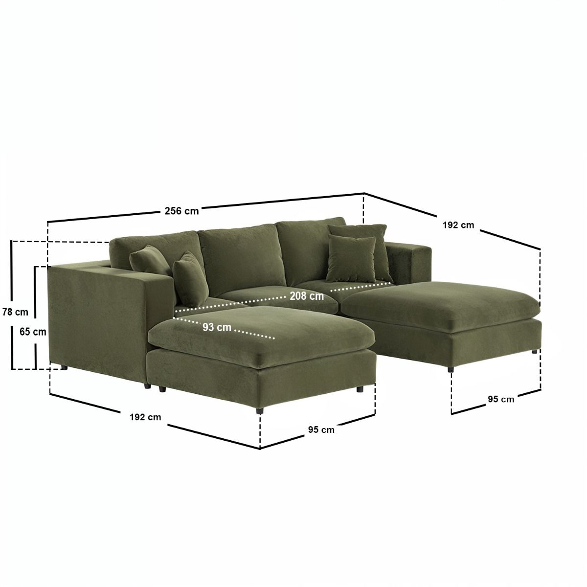 SOLACE+CO Asher U Shape Corner Sofa Bundle Khaki Green Velvet