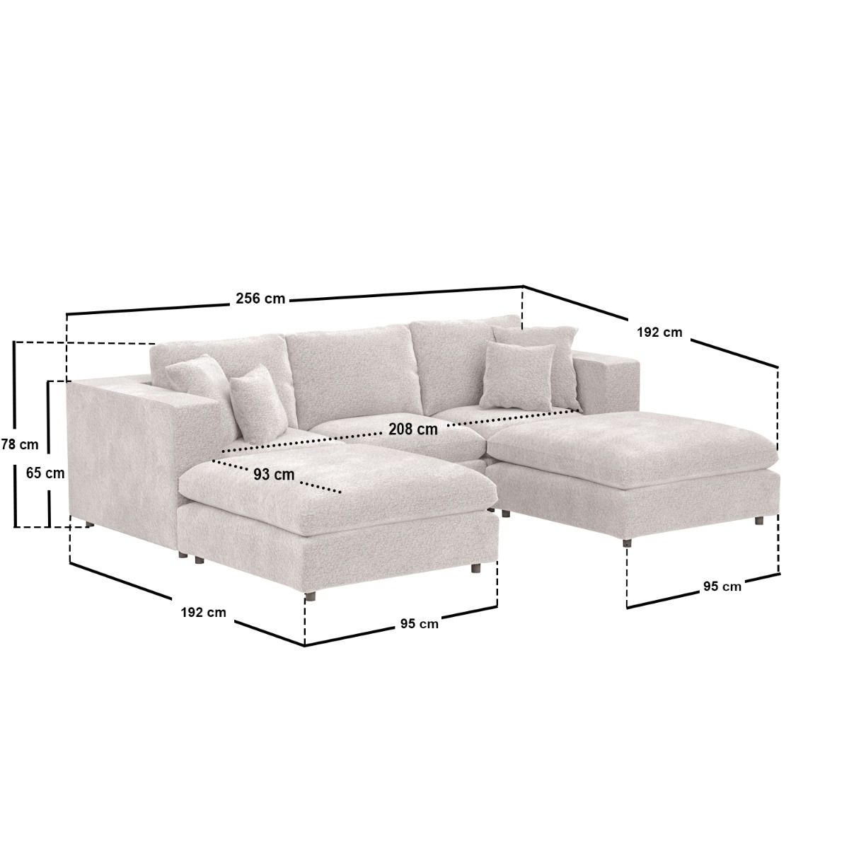 SOLACE+CO Asher U Shape Corner Sofa Bundle Beige Boucle
