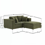 SOLACE+CO Asher 3 Seater Sofa with Reversible Footstool Khaki Green Velvet