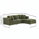 SOLACE+CO Asher 4 Seater Sofa with Reversible Footstool Khaki Green Velvet