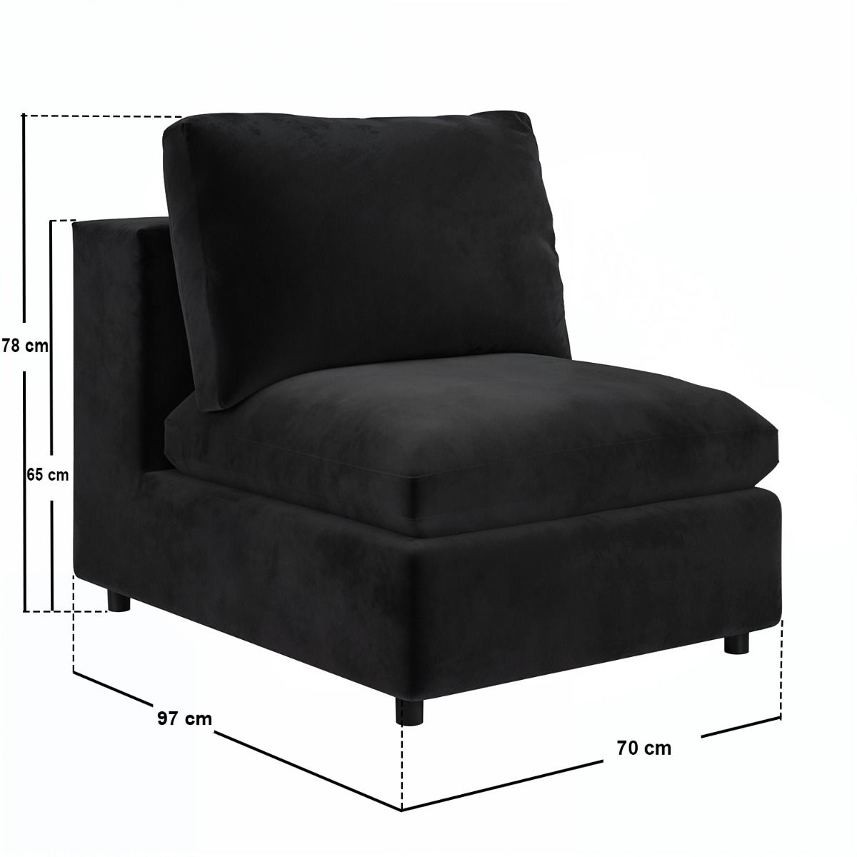 SOLACE+CO Asher 4 Seater Sofa with Reversible Footstool Black Velvet