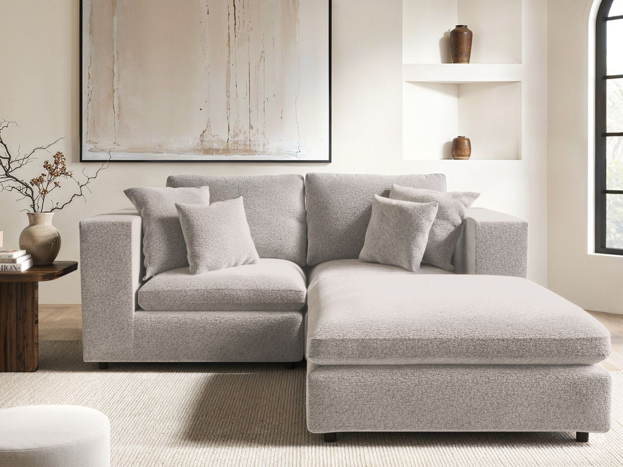 SOLACE+CO Asher 3 Seater Sofa with Reversible Footstool Beige Boucle