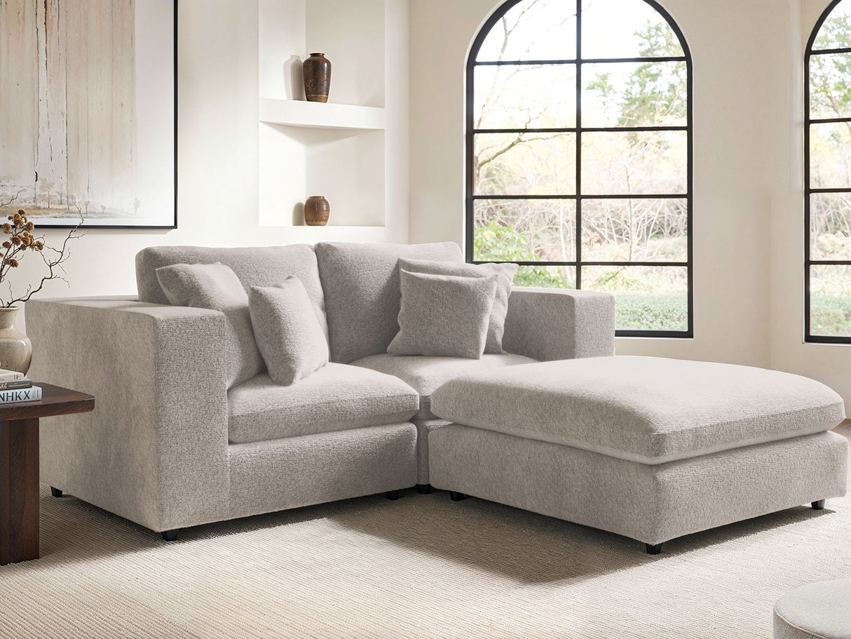 SOLACE+CO Asher 3 Seater Sofa with Reversible Footstool Beige Boucle