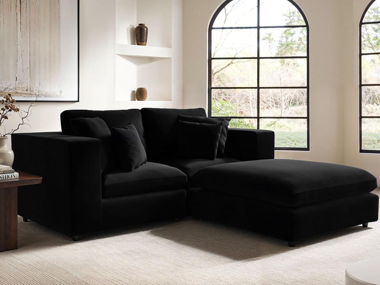 SOLACE+CO Asher 3 Seater Sofa with Reversible Footstool Black Velvet