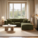 SOLACE+CO Asher 4 Seater Sofa with Reversible Footstool Khaki Green Velvet