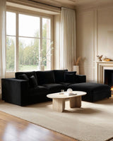 SOLACE+CO Asher 3 Seater Sofa with Reversible Footstool Black Velvet