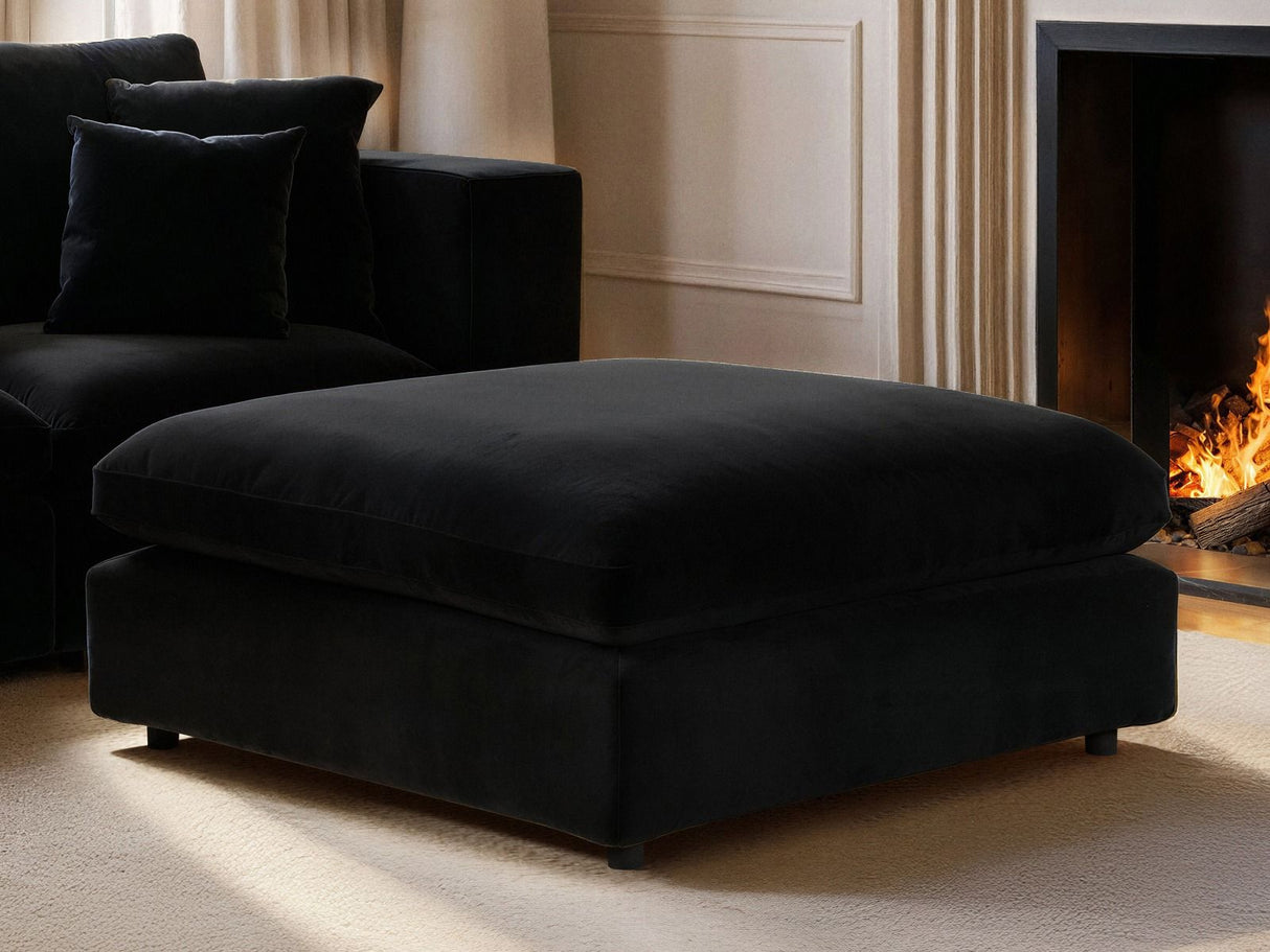 SOLACE+CO Asher 3 Seater Sofa with Reversible Footstool Black Velvet