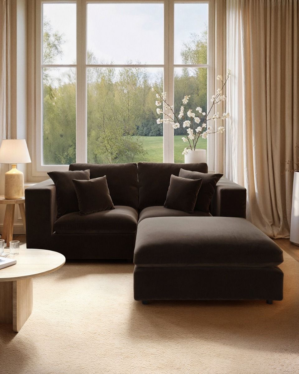 SOLACE+CO Asher 3 Seater Sofa with Reversible Footstool Mocha Velvet