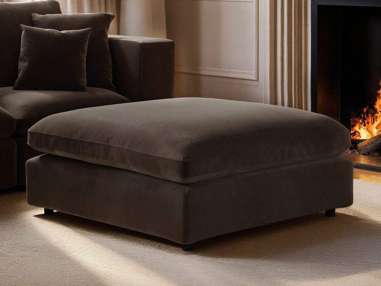SOLACE+CO Asher 3 Seater Sofa with Reversible Footstool Mocha Velvet