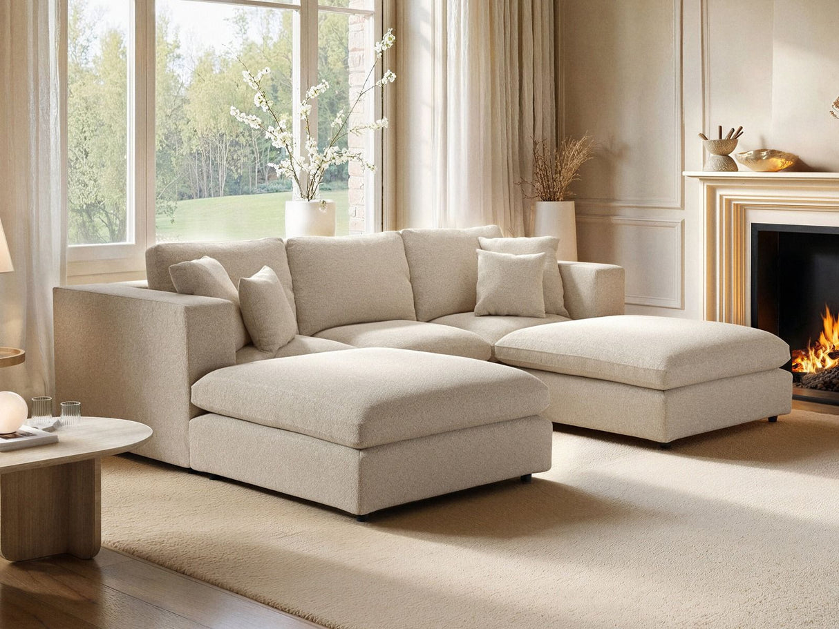 SOLACE+CO Asher U Shape Corner Sofa Bundle Beige Boucle