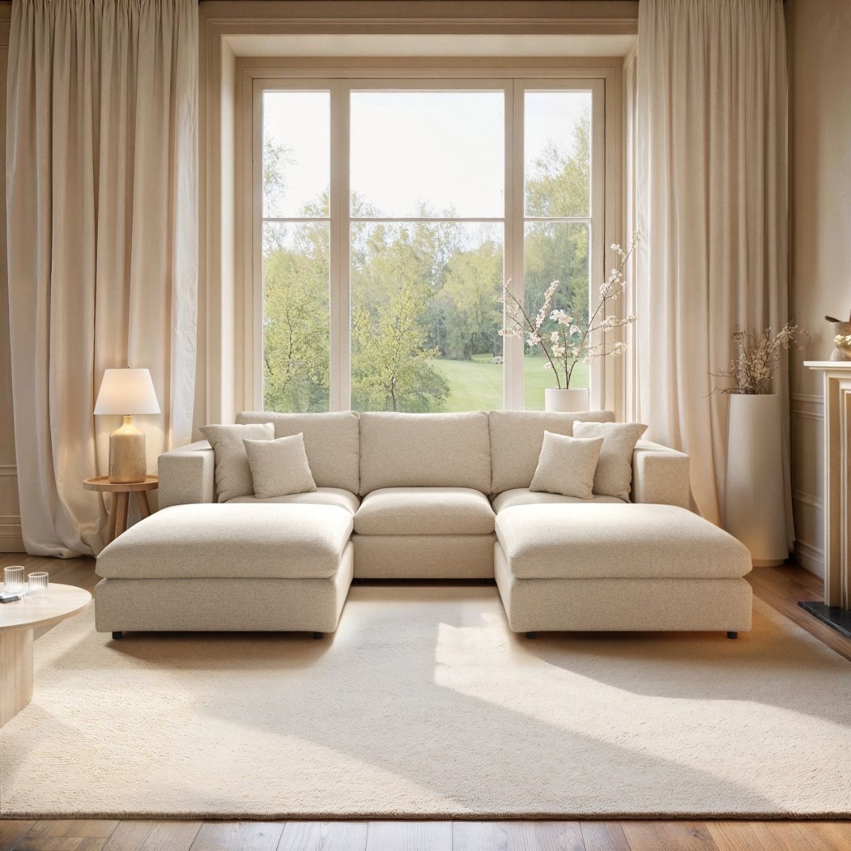 SOLACE+CO Asher U Shape Corner Sofa Bundle Beige Boucle