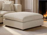 SOLACE+CO Asher 3 Seater Sofa with Reversible Footstool Beige Boucle