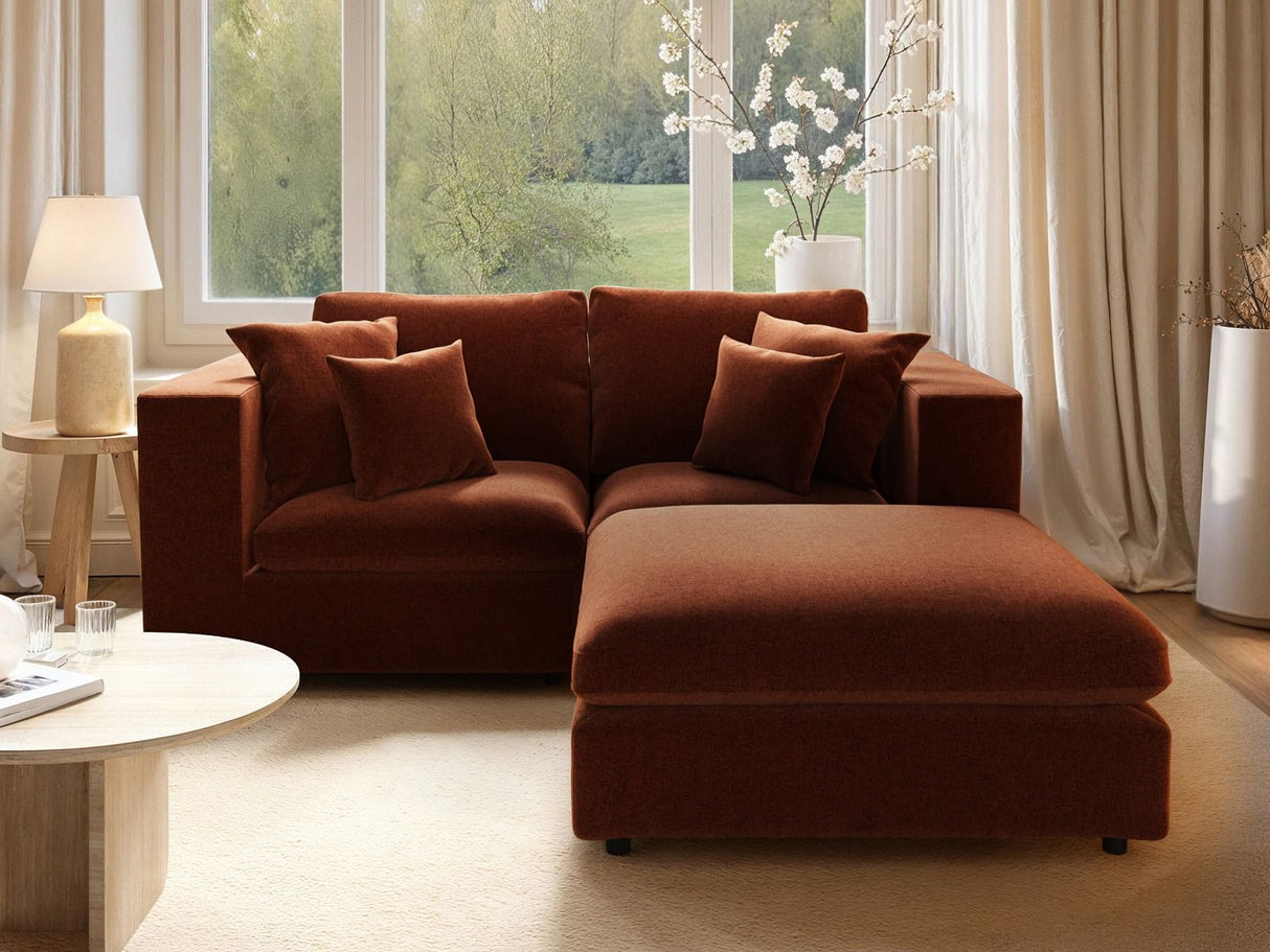 SOLACE+CO Asher 3 Seater Sofa with Reversible Footstool Burnt Orange Chenille