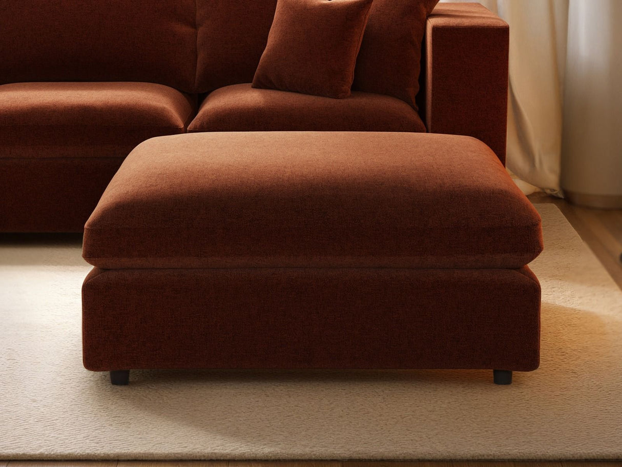 SOLACE+CO Asher 4 Seater Sofa with Reversible Footstool Burnt Orange Chenille