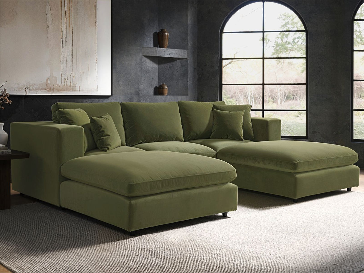 SOLACE+CO Asher U Shape Corner Sofa Bundle Khaki Green Velvet