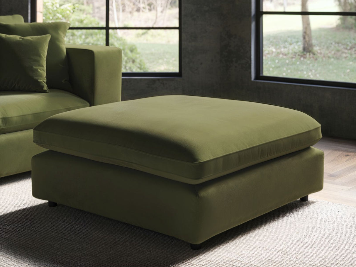 SOLACE+CO Asher Footstool Khaki Green Velvet