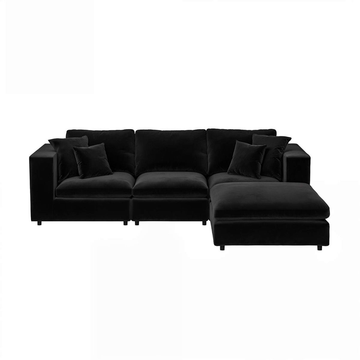 SOLACE+CO Asher 4 Seater Sofa with Reversible Footstool Black Velvet