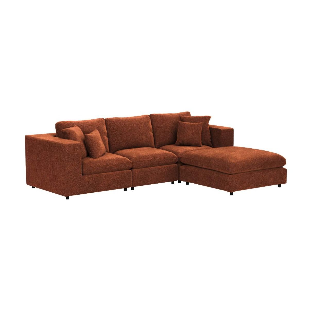 SOLACE+CO Asher 4 Seater Sofa with Reversible Footstool Burnt Orange Chenille
