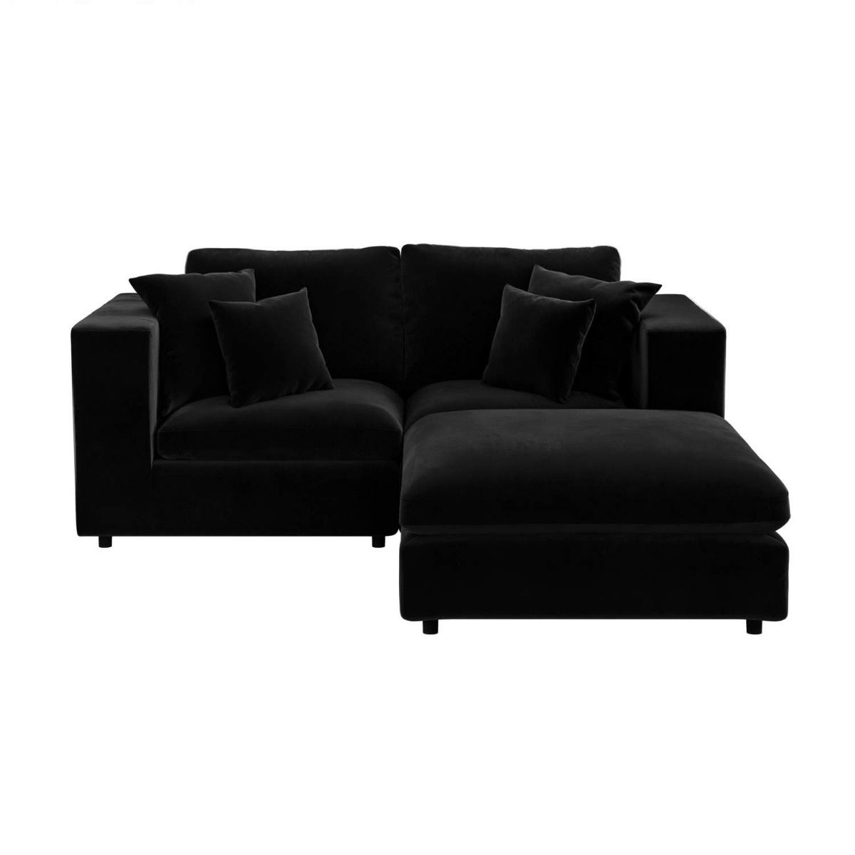 SOLACE+CO Asher 3 Seater Sofa with Reversible Footstool Black Velvet