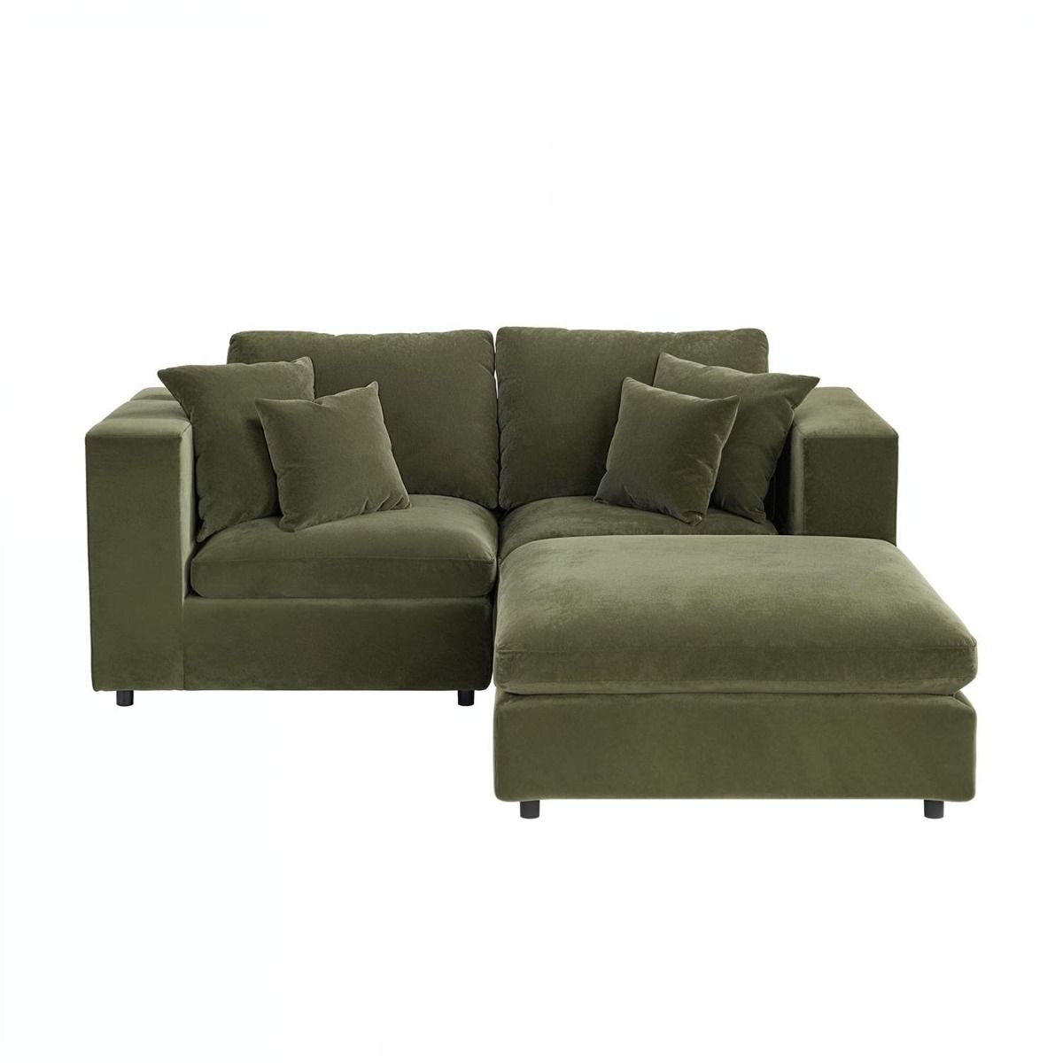 SOLACE+CO Asher 3 Seater Sofa with Reversible Footstool Khaki Green Velvet