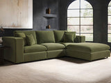 SOLACE+CO Asher 4 Seater Sofa with Reversible Footstool Khaki Green Velvet