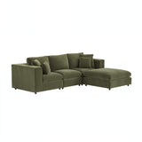 SOLACE+CO Asher 4 Seater Sofa with Reversible Footstool Khaki Green Velvet