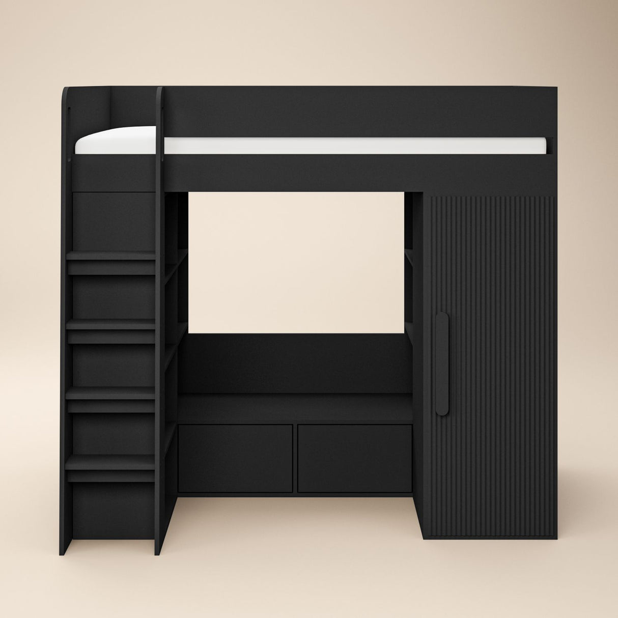 Flair Aspen Ribbed High Sleeper with Storage & Wardrobe Black