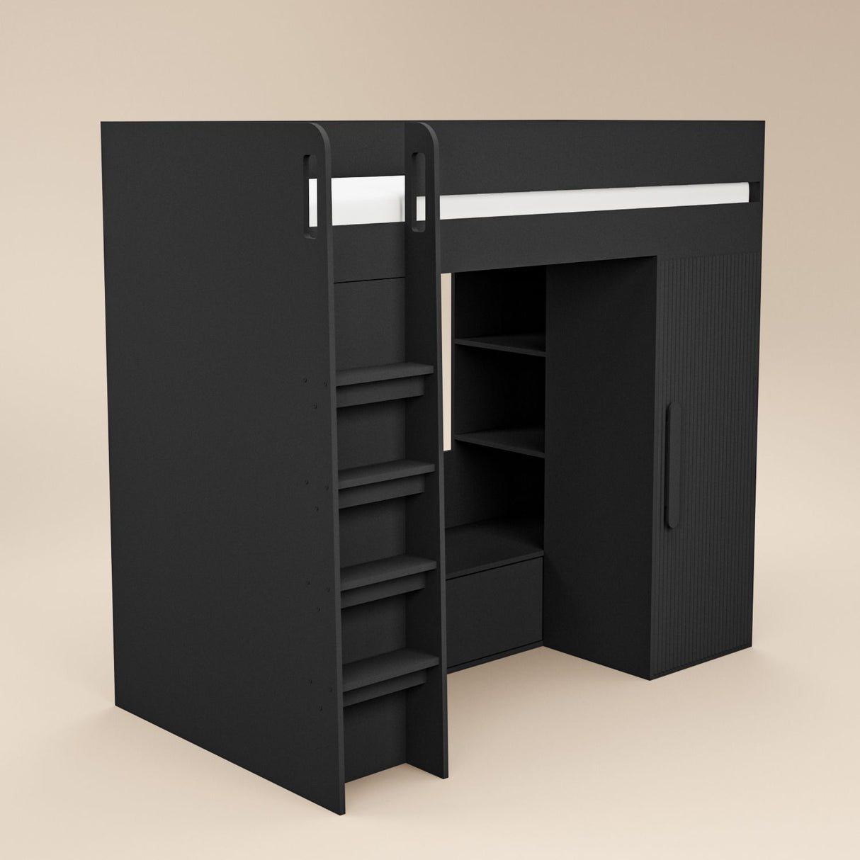 Flair Aspen Ribbed High Sleeper with Storage & Wardrobe Black