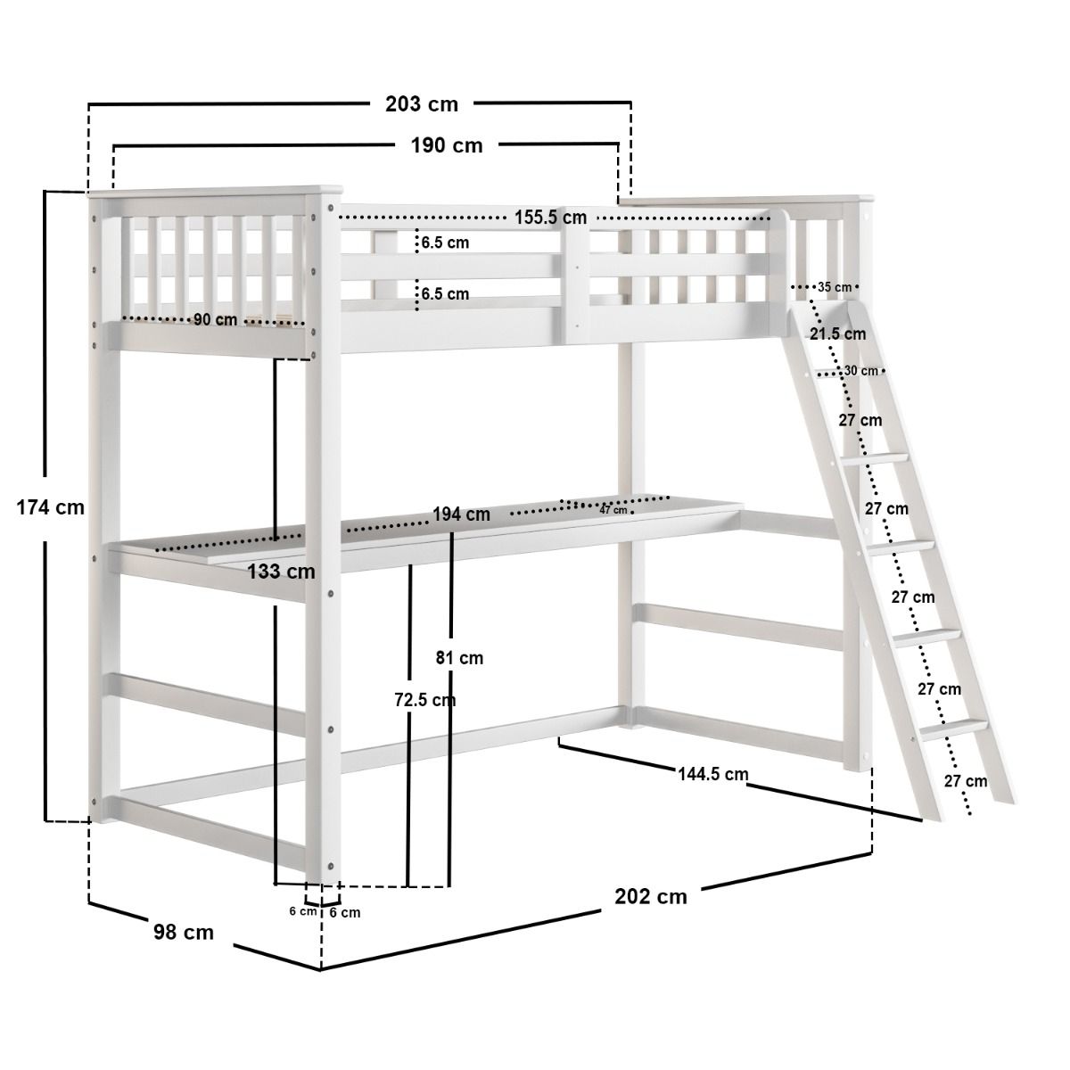 Flair Jules High Sleeper with Desk White