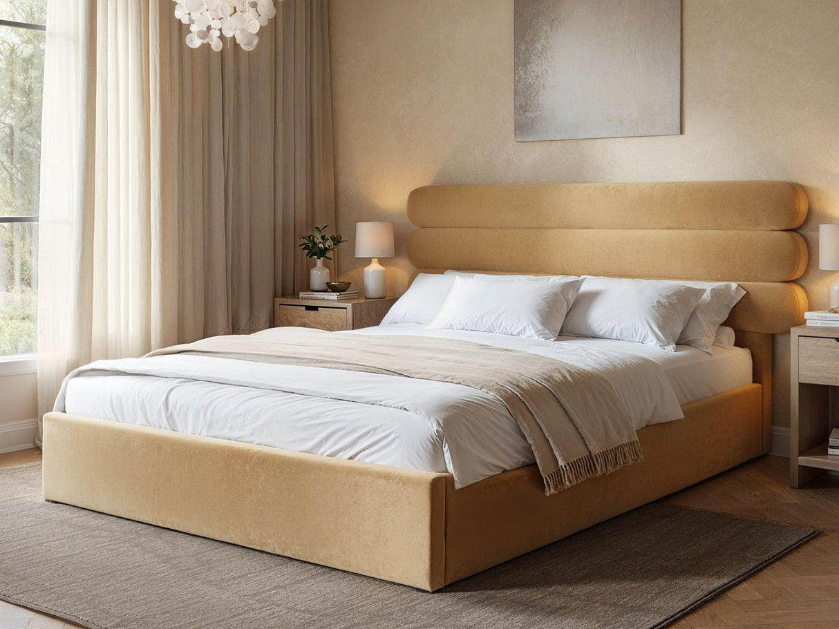 SOLACE+CO Atlas Ottoman Bed Sand Velvet Double