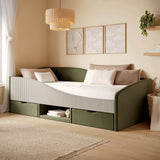 Flair Aubrey Low Sleeper Bed Olive Green Velvet &amp; Beige Cord