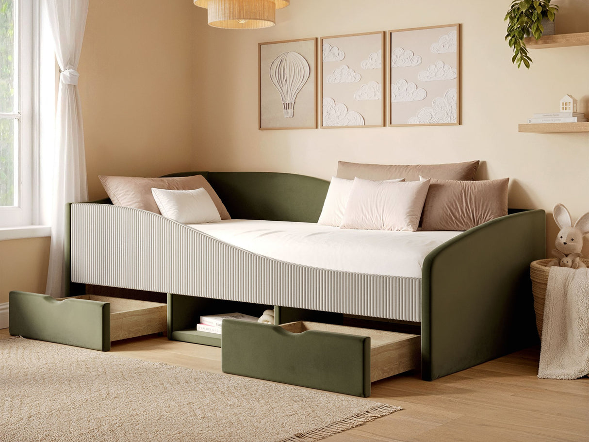 Flair Aubrey Low Sleeper Bed Olive Green Velvet &amp; Beige Cord