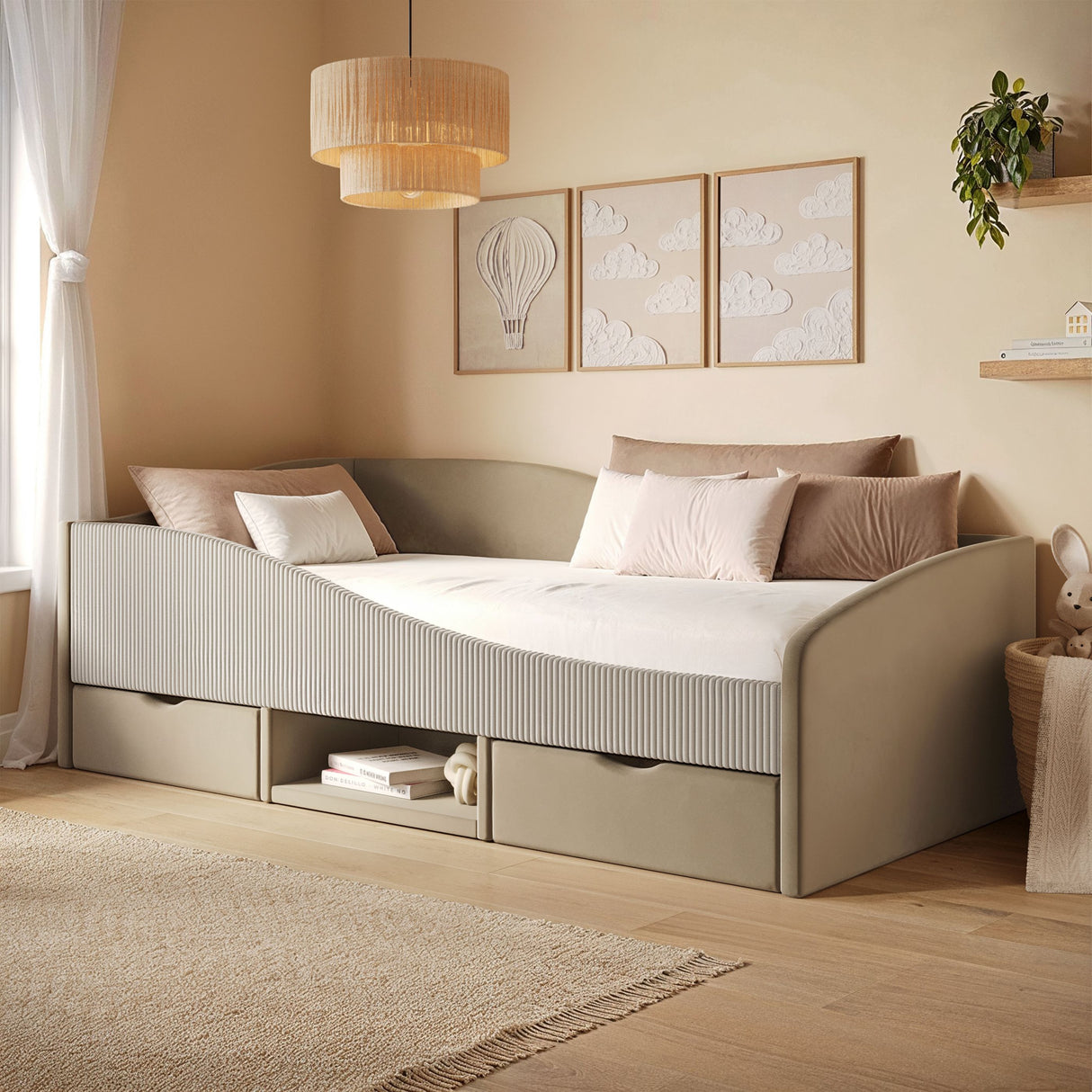 Flair Aubrey Low Sleeper Bed Beige Velvet &amp; Beige Cord