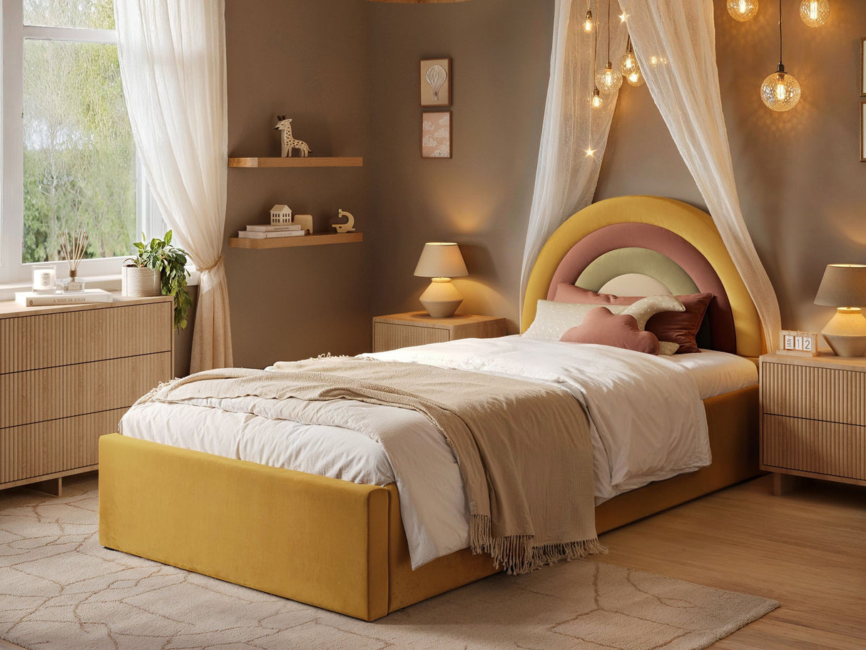 Flair Ava Single Velvet Ottoman Bed Mustard