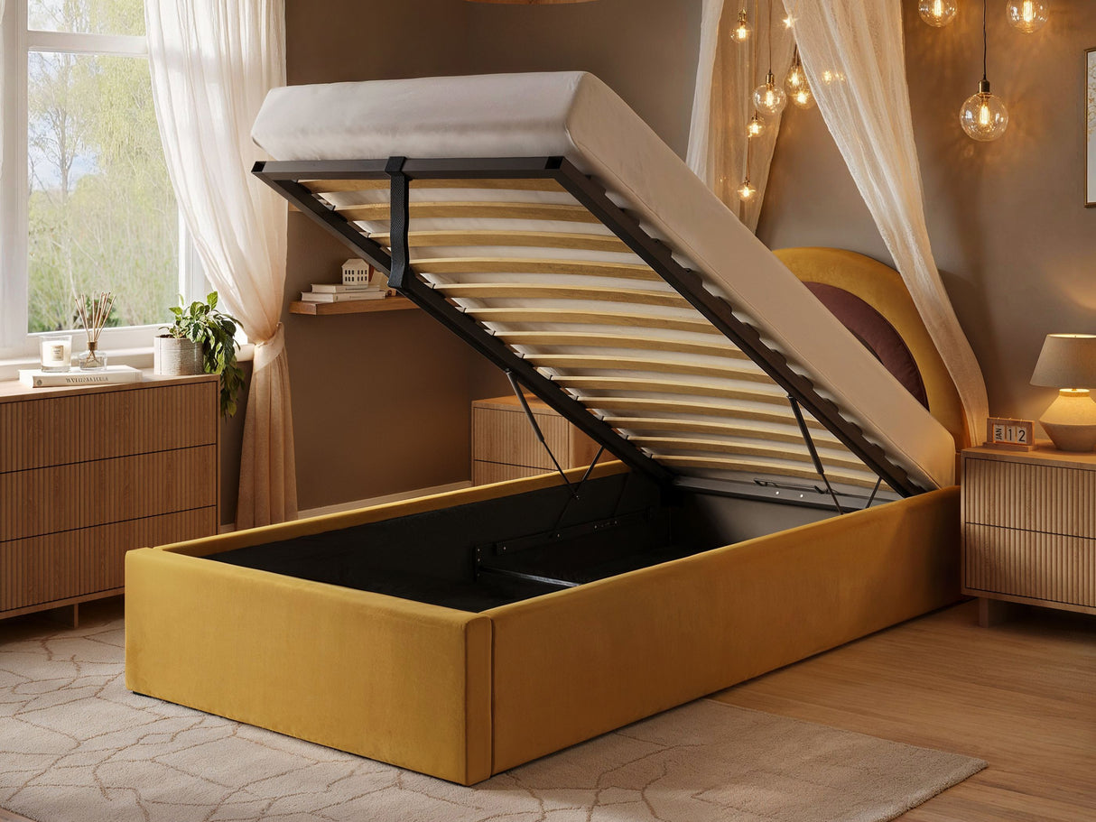 Flair Ava Single Velvet Ottoman Bed Mustard
