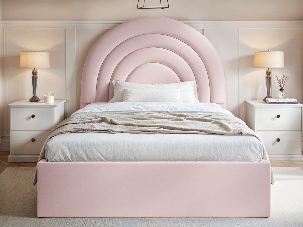 Flair Ava Small Double Ottoman Bed Pink Velvet