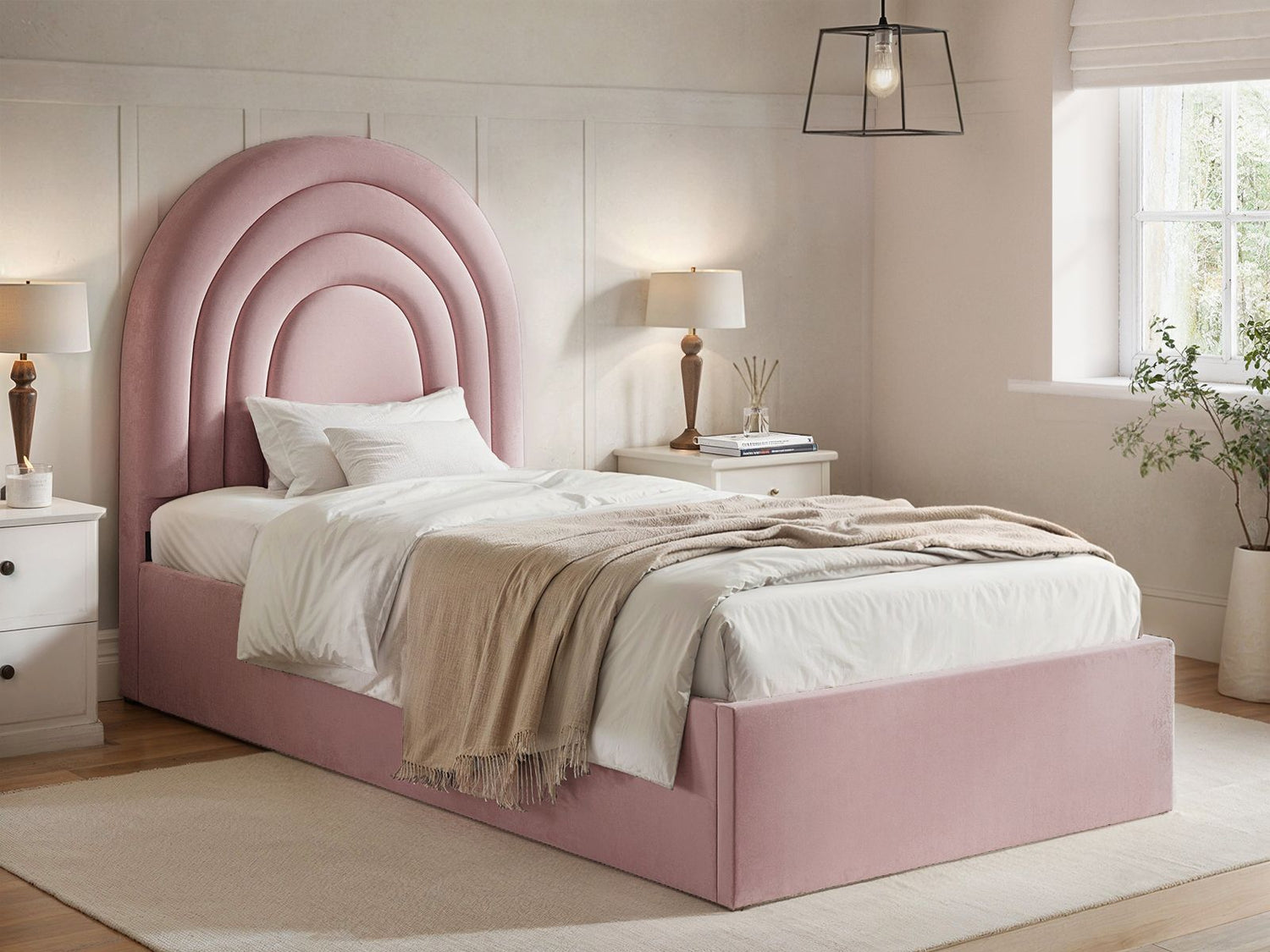 Flair Ava Single Ottoman Bed Pink Velvet