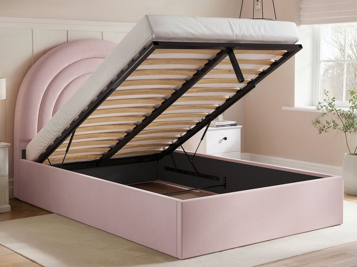 Flair Ava Small Double Ottoman Bed Pink Velvet