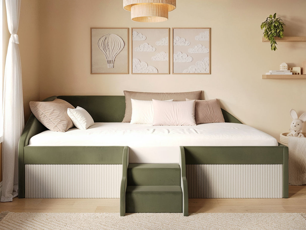 Flair Aviana Low Sleeper Bed Olive Green Velvet & Beige Cord
