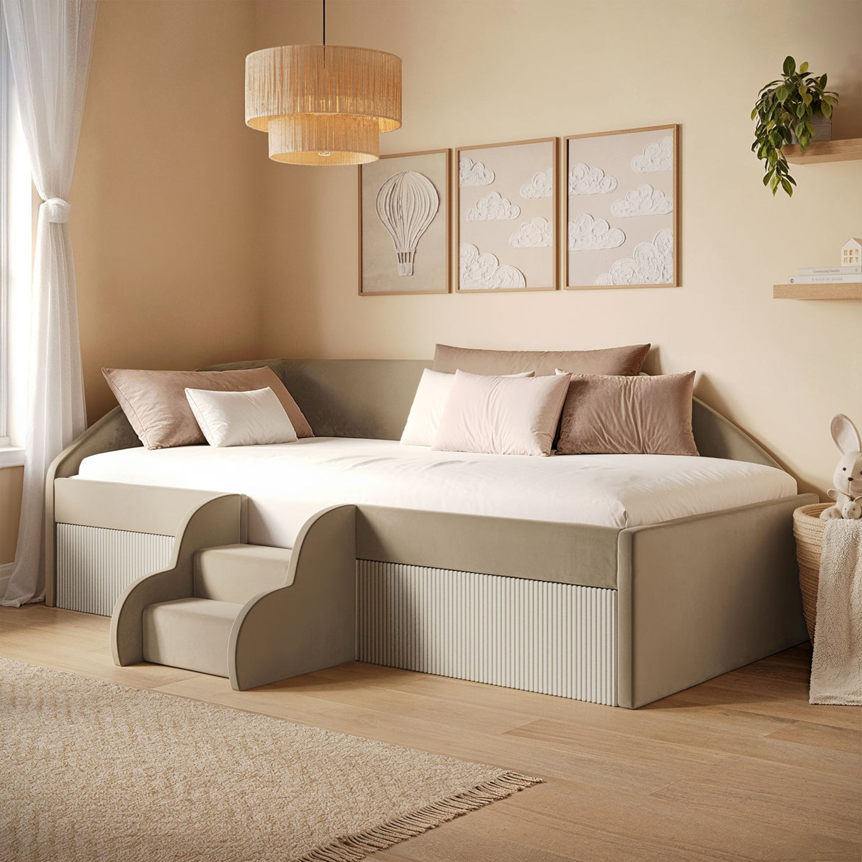 Flair Aviana Low Sleeper Bed Beige Velvet & Beige Cord