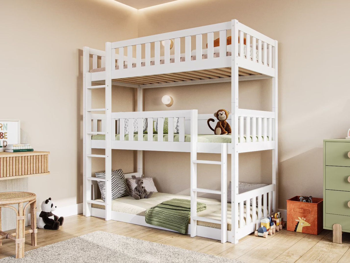 Flair Bea Triple High Wooden Bunk Bed White