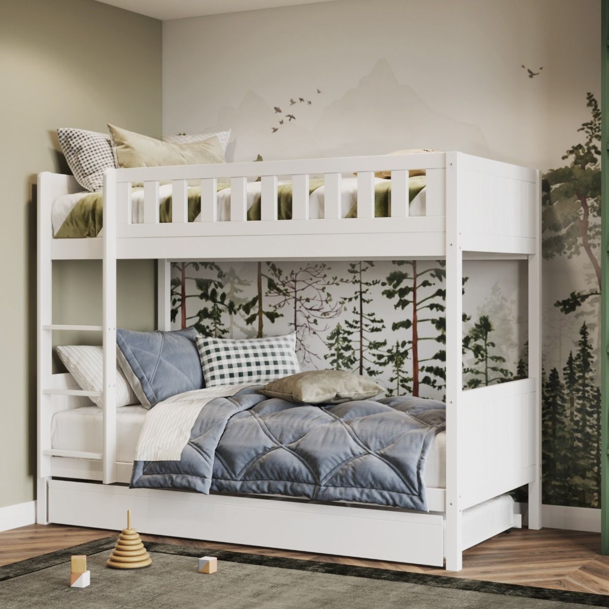 Flair Bea Wooden Bunk Bed with Trundle White
