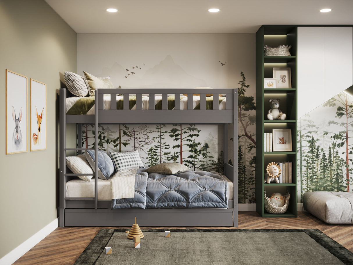 Flair Bea Wooden Bunk Bed with Trundle Grey