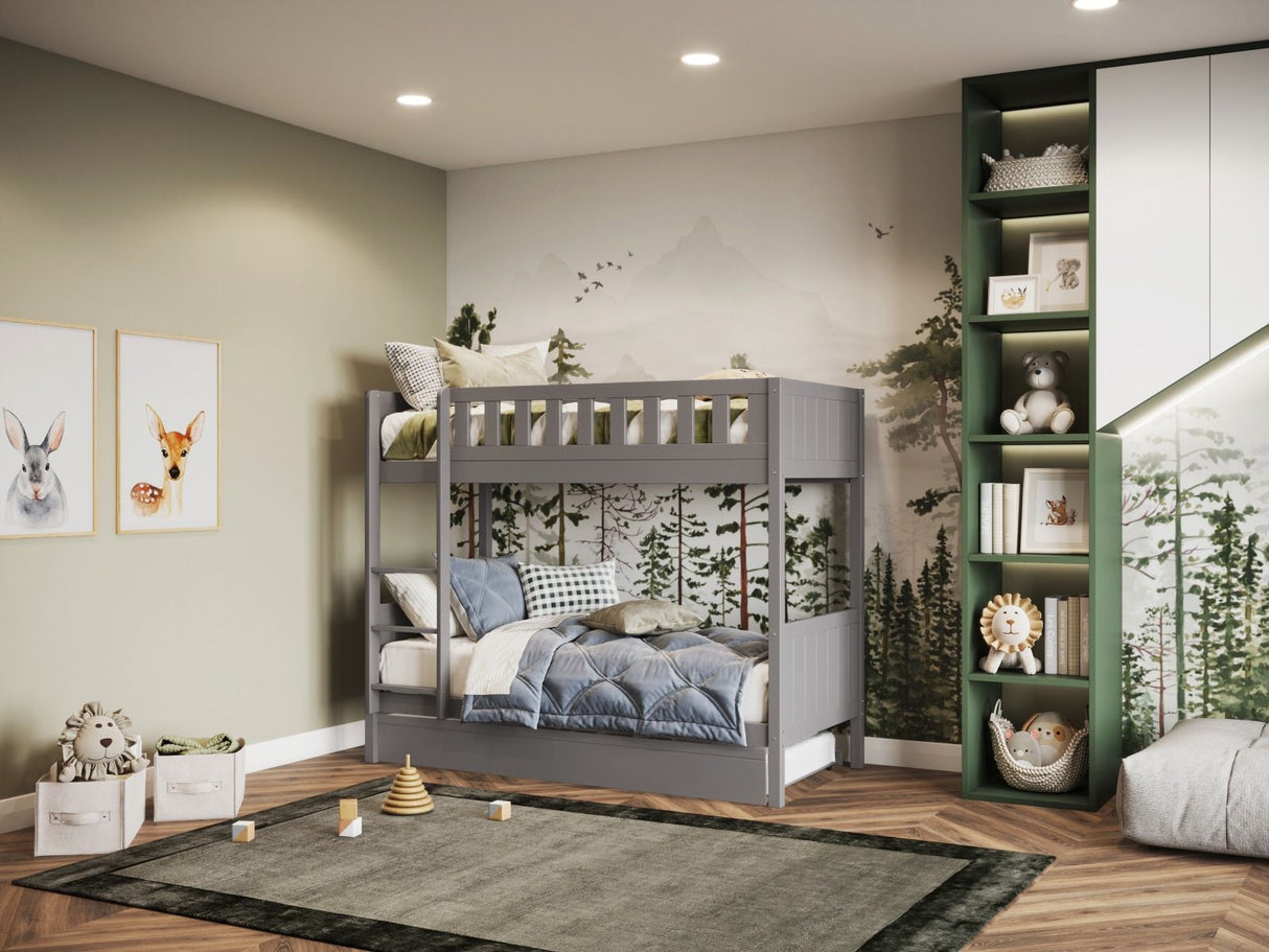 Flair Bea Shorty Wooden Bunk Bed with Trundle-Grey