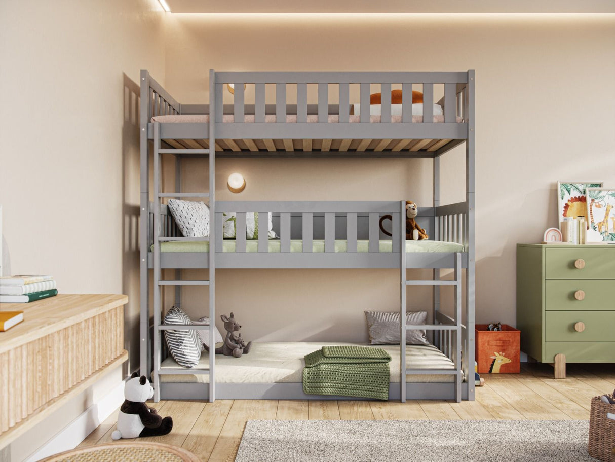 Flair Bea Triple High Wooden Bunk Bed Grey