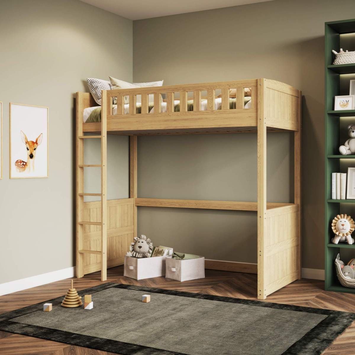 Flair Bea Wooden High Sleeper-Oak