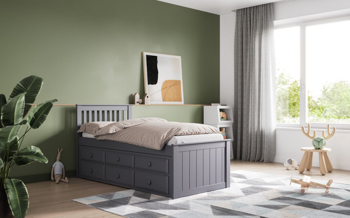 Flair Montana Captain's Bed with Drawers & Trundle Grey